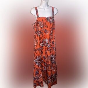 Rhode Size Medium Floral Orange Midi Tiered Dress Smocked Back